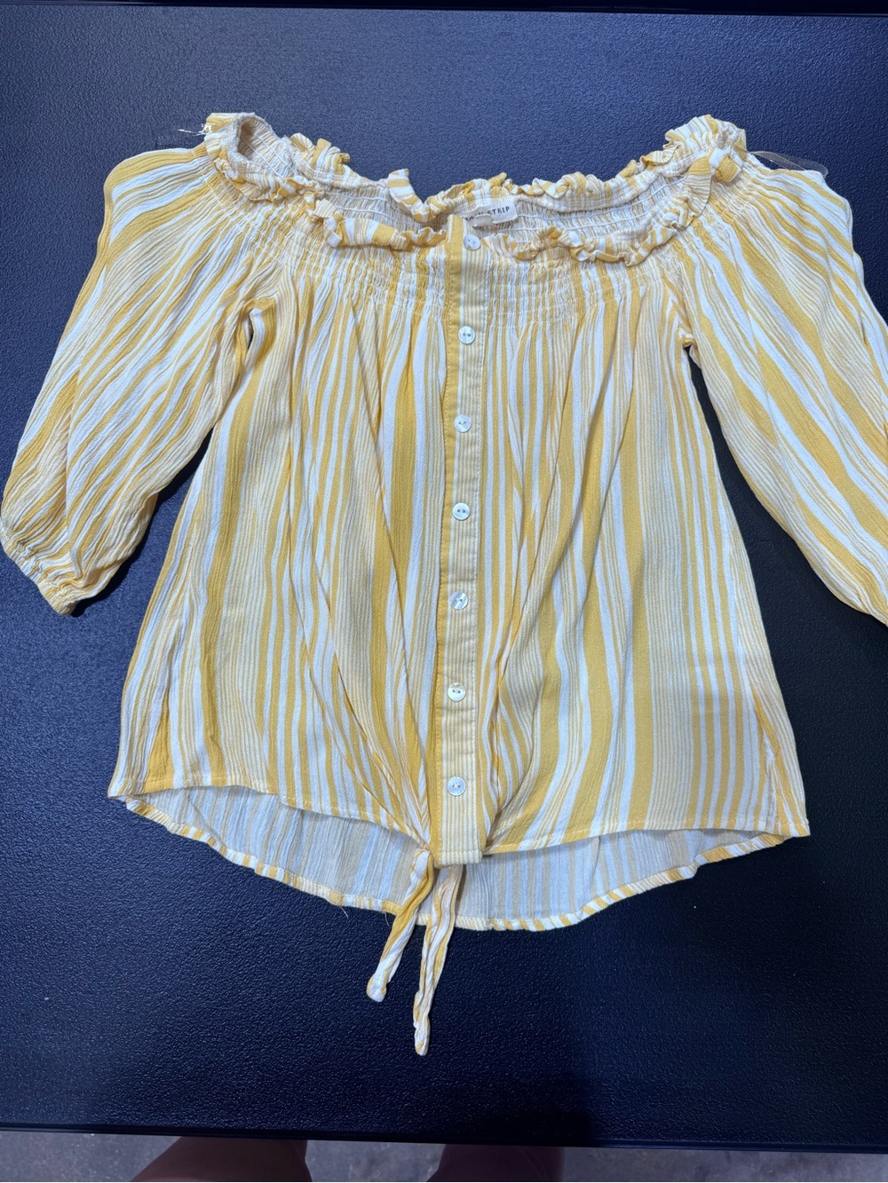 Off-Shoulder Yellow Stripe Tie-Front Top